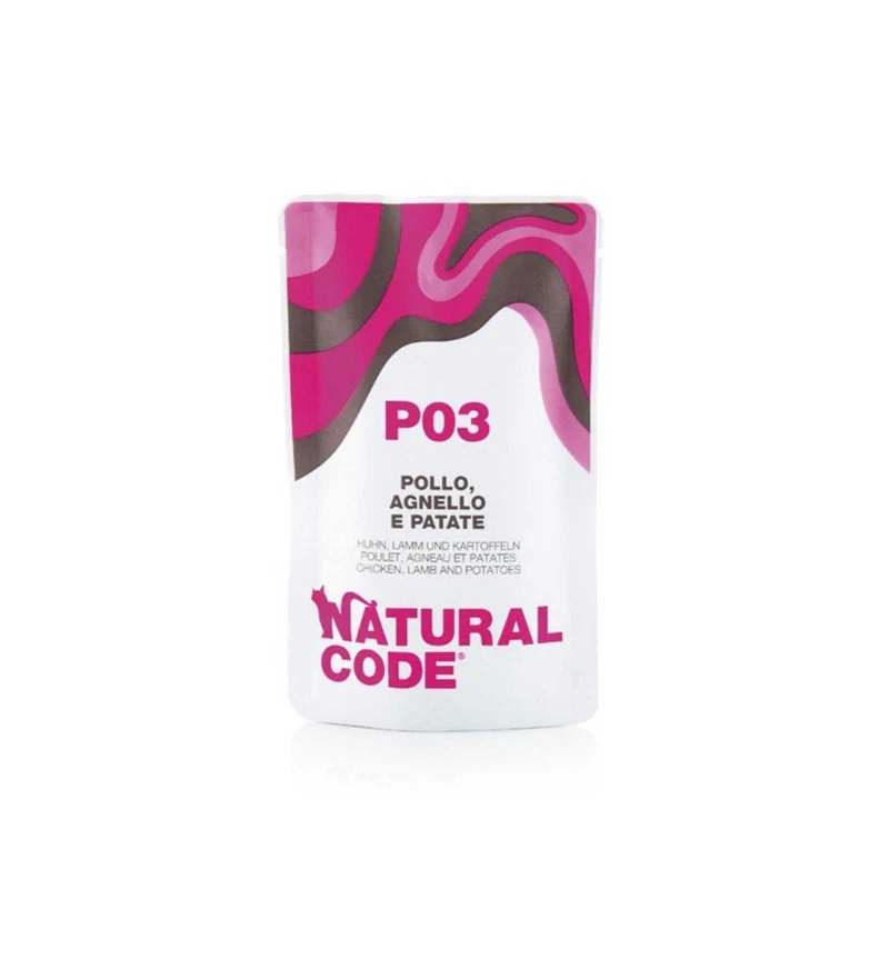 NATURAL CODE GATTO P03 POLLO AGNELLO E PATATE IN GELATINA DA 70 GR IN BUSTA