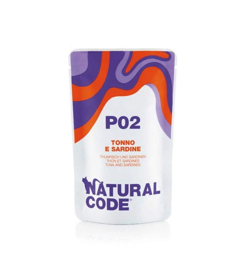 NATURAL CODE GATTO P02 TONNO E SARDINE IN GELATINA DA 70 GR IN BUSTA