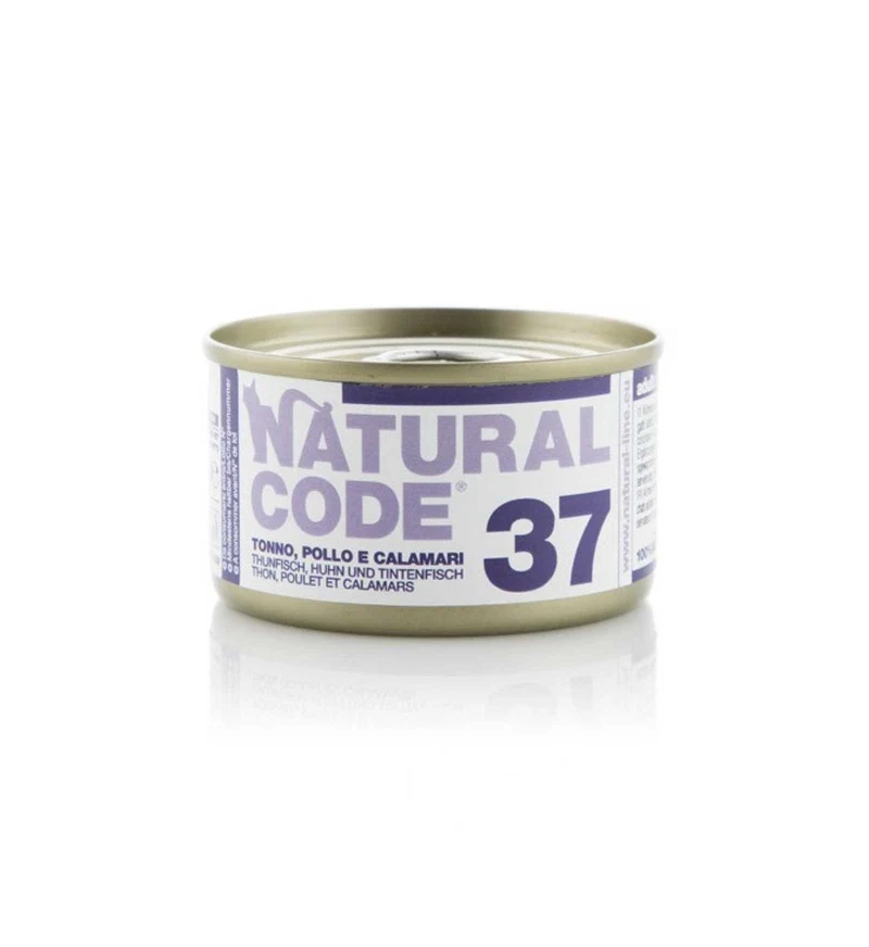 NATURAL CODE GATTO 37 TONNO POLLO E CALAMARI IN JELLY DA 85 GR IN LATTINA