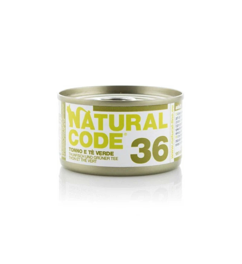 NATURAL CODE GATTO 36 TONNO E TE' VERDE IN ACQUA DI COTTURA DA 85 GR IN LATTINA