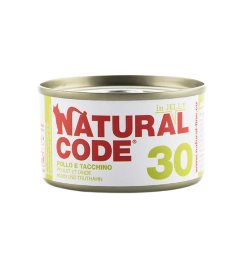 NATURAL CODE GATTO 30 POLLO E TACCHINO IN GELATINA DA 85 GR IN LATTINA