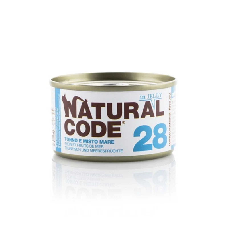 NATURAL CODE GATTO 28 TONNO E MISTO MARE IN GELATINA DA 85 GR IN LATTINA