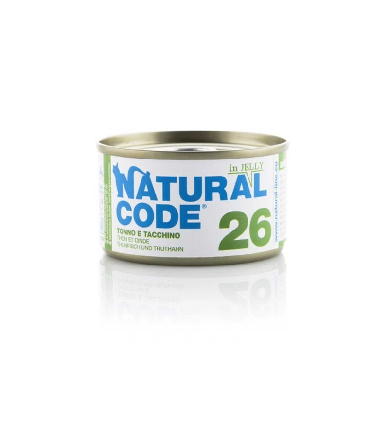 NATURAL CODE GATTO 26 TONNO E TACCHINO IN GELATINA DA 85 GR IN LATTINA