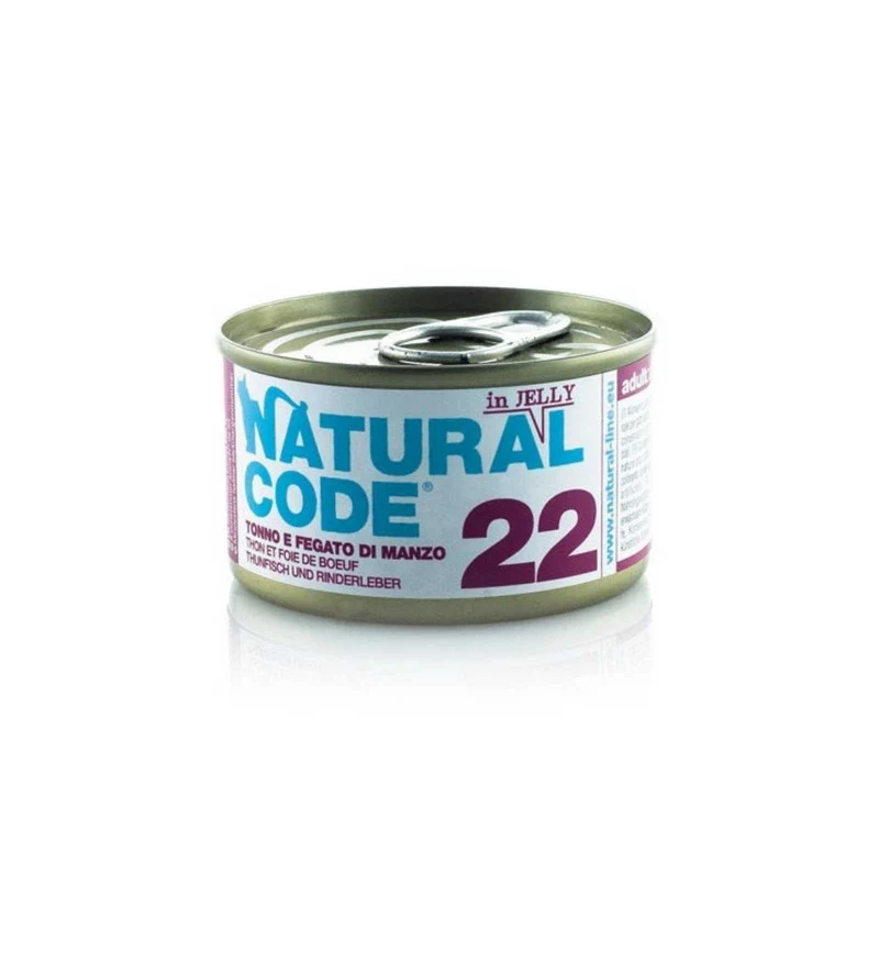 NATURAL CODE GATTO 22 TONNO E FEGATO DI MANZO IN GELATINA DA 85 GR IN LATTINA