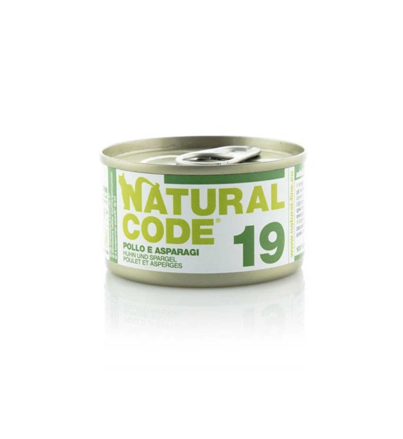 NATURAL CODE GATTO 19 POLLO E ASPARAGI IN ACQUA DI COTTURA DA 85 GR IN LATTINA
