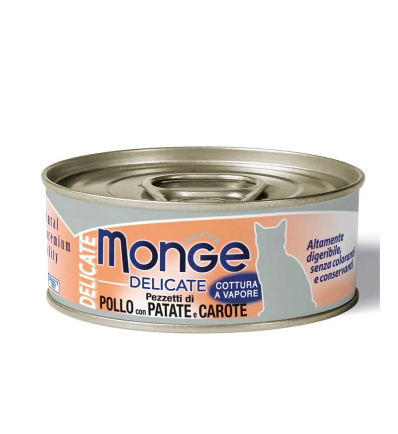 MONGE GATTO DELICATE AL POLLO PATATE E CAROTE DA 80 GR IN LATTINA