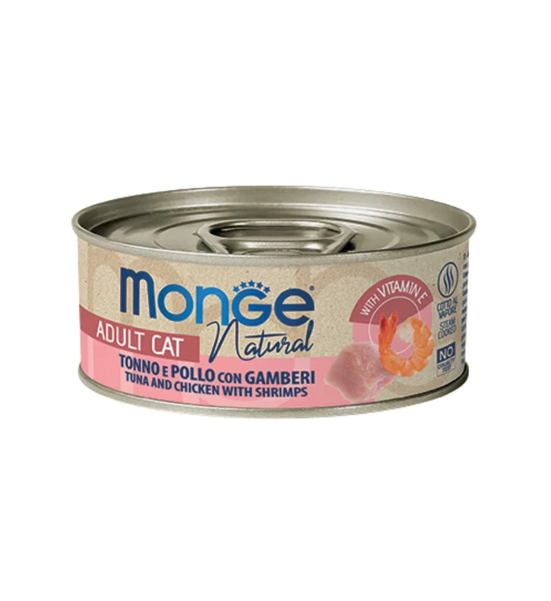 MONGE GATTO NATURAL AL TONNO E POLLO & GAMBERI DA 80 GR IN LATTINA