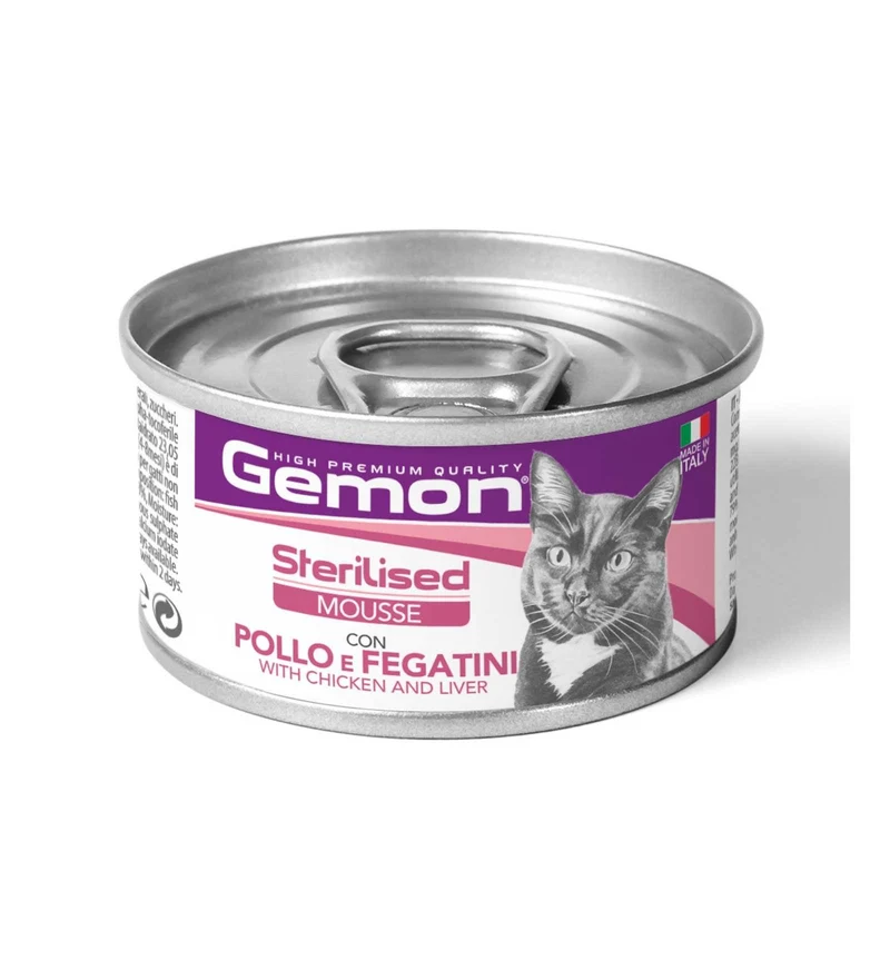 MONGE GATTO GEMON MOUSSE STERILIZZATO POLLO E FEGATINI DA 85 GR IN LATTINA