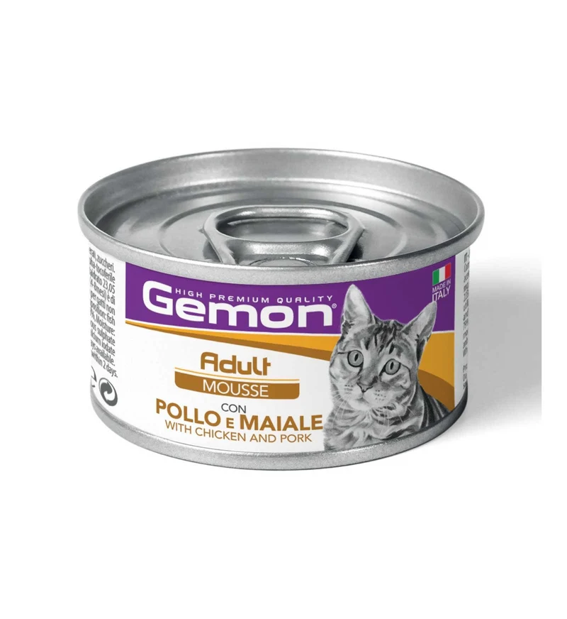MONGE GATTO GEMON MOUSSE ADULT POLLO E MAIALE DA 85 GR IN LATTINA