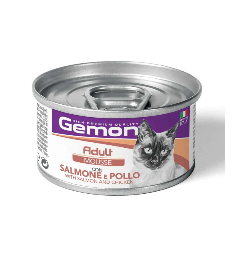 MONGE GATTO GEMON MOUSSE ADULT SALMONE E POLLO DA 85 GR IN LATTINA