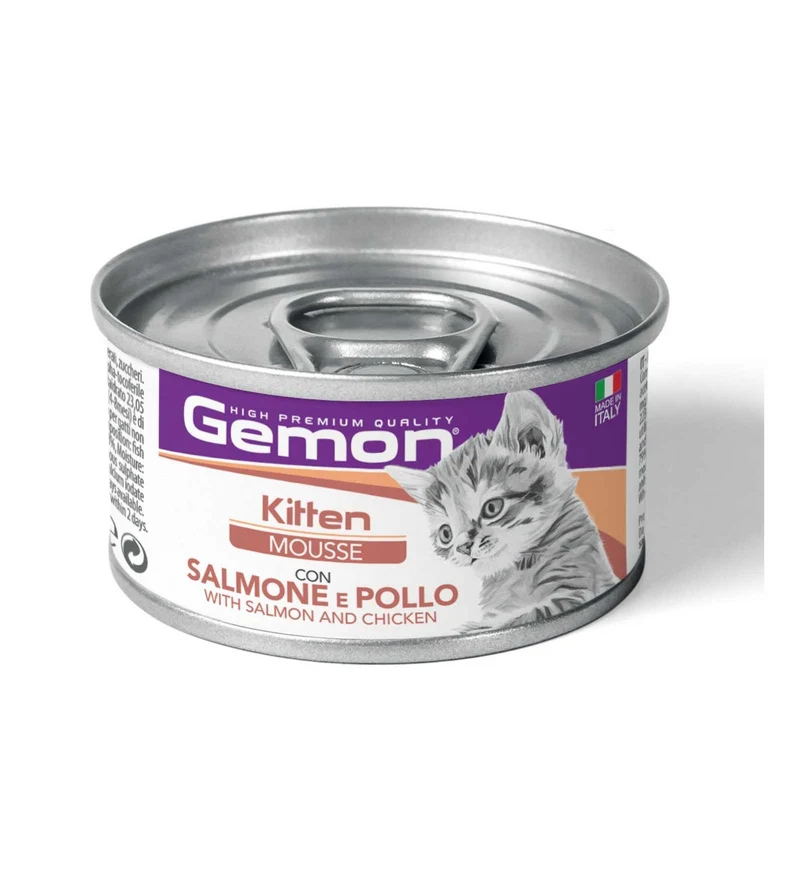 MONGE GATTO GEMON MOUSSE KITTEN SALMONE E POLLO DA 85 GR IN LATTINA