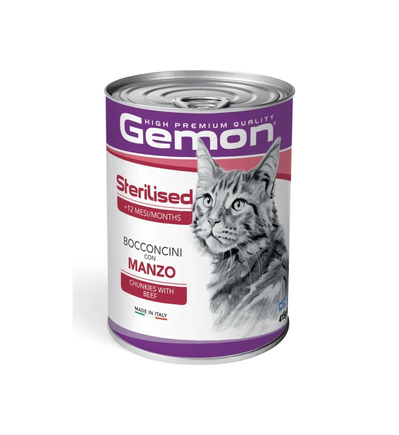 MONGE GATTO GEMON STERILIZZATO AL MANZO DA 415 GR IN LATTINA