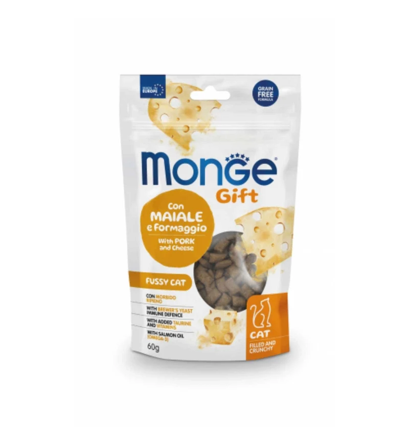 MONGE GATTO SNACK FILL AND CRUNCHY APPETITO DIFFICILE CON MAIALE E FORMAGGIO DA 60 GR
