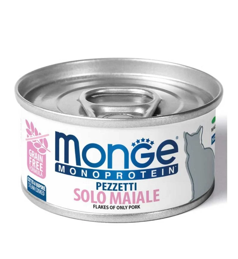 MONGE GATTO MONOPROTEICO PEZZETTI SOLO MAIALE DA 80 GR IN LATTINA