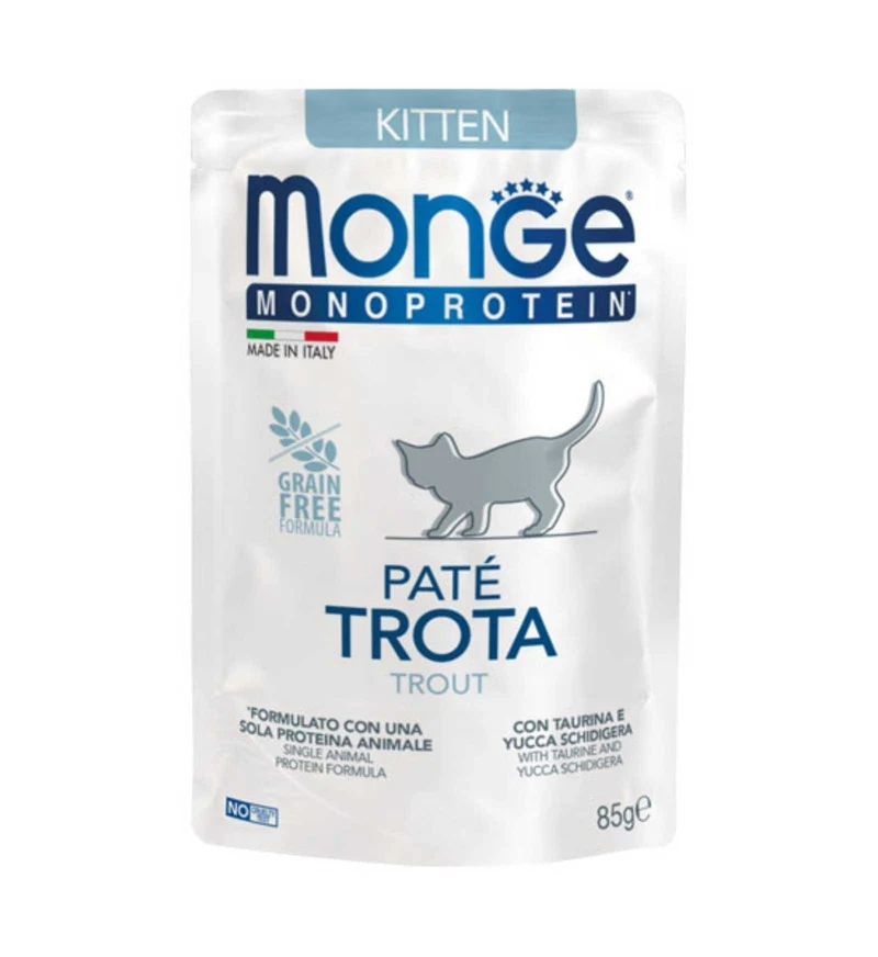 MONGE MONOPROTEICO GATTO KITTEN PATE' ALLA TROTA DA 85 GR IN BUSTA