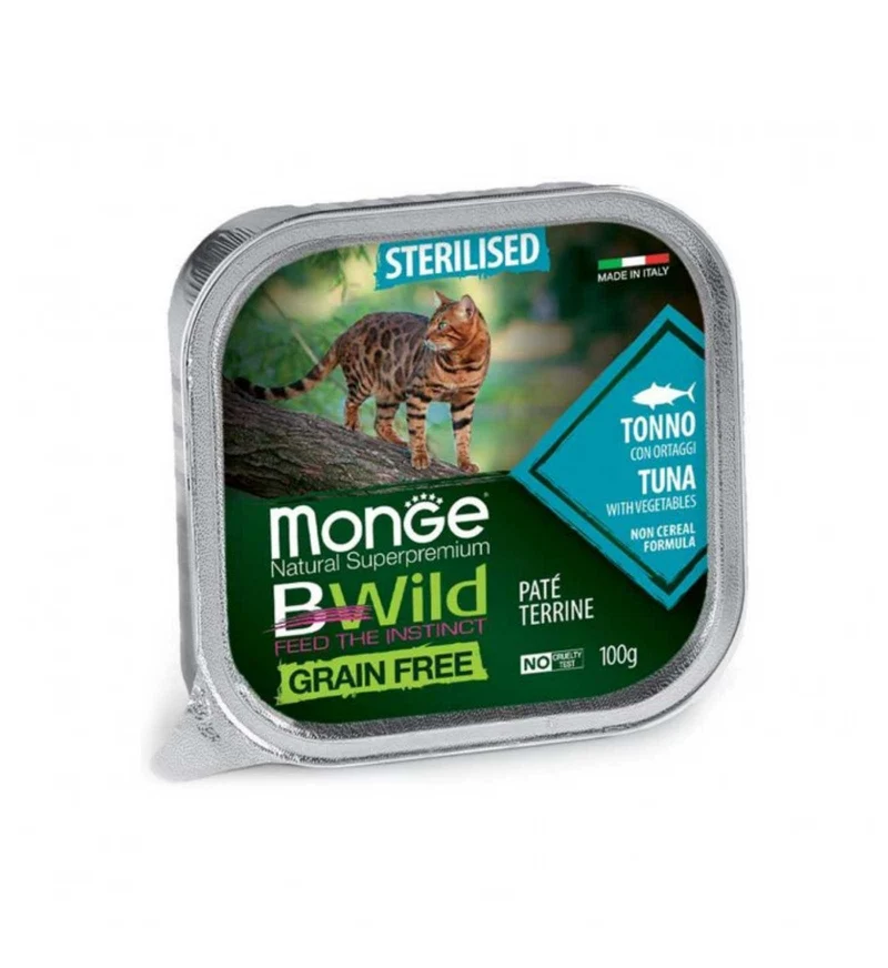 MONGE BWILD GATTO STERILIZZATO AL TONNO CON ORTAGGI DA 100 GR IN VASCHETTA