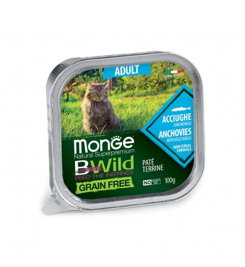 MONGE BWILD GATTO ADULT ALLE ACCIUGHE CON ORTAGGI DA 100 GR IN VASCHETTA