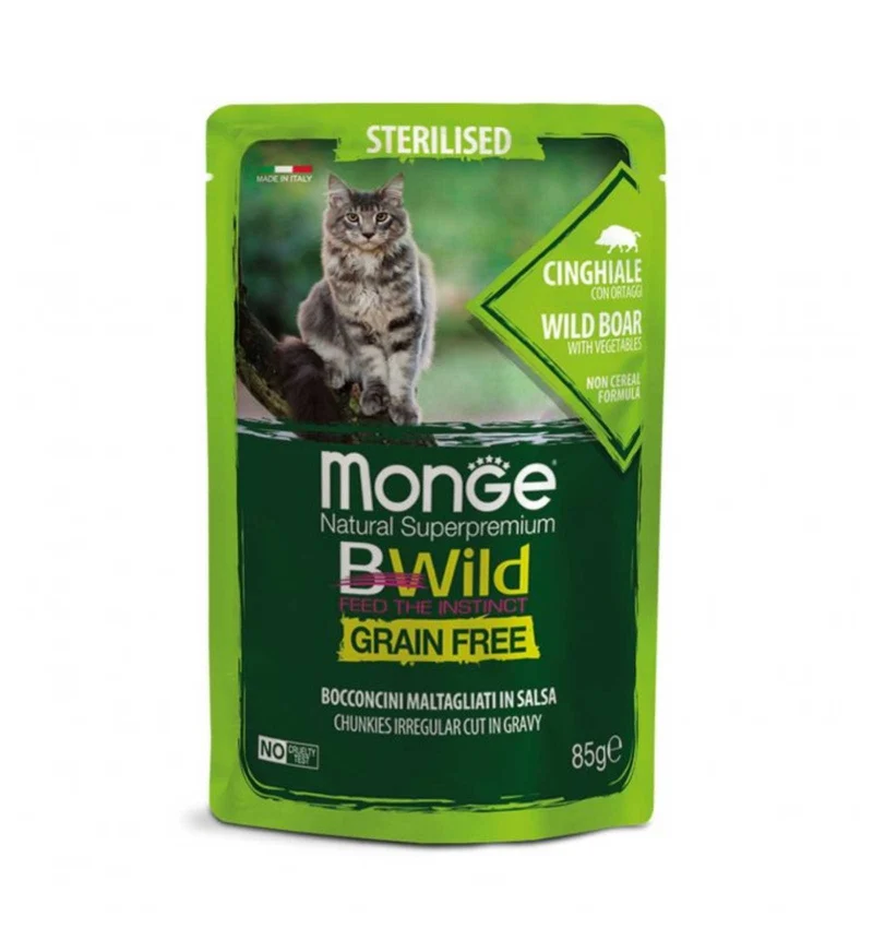 MONGE BWILD GATTO STERILIZZATO AL CINGHIALE E ORTAGGI DA 85 GR IN BUSTA