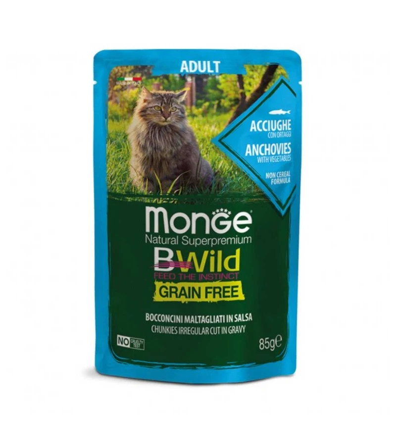 MONGE BWILD GATTO ADULT ALLE ACCIUGHE CON ORTAGGI DA 85 GR IN BUSTA