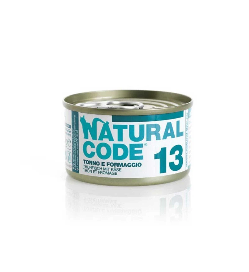 NATURAL CODE GATTO 13 TONNO E FORMAGGIO IN ACQUA DI COTTURA DA 85 GR IN LATTINA