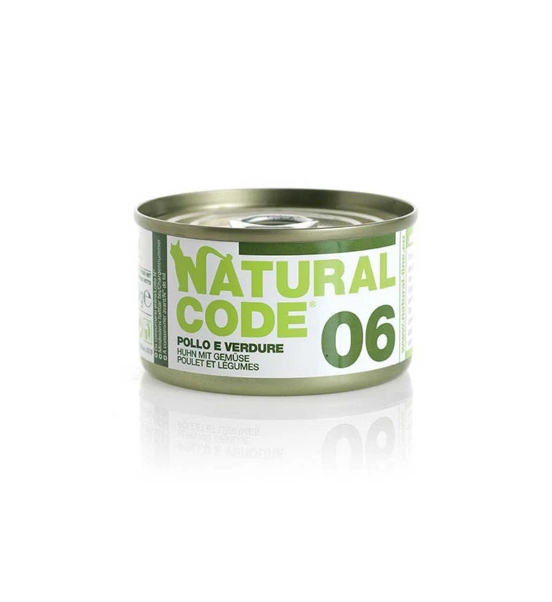 NATURAL CODE GATTO 06 POLLO E VERDURE IN ACQUA DI COTTURA DA 85 GR IN LATTINA