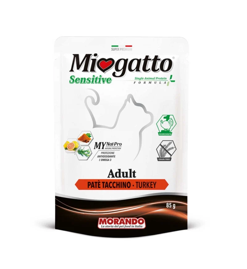 MORANDO MIOGATTO ADULT SENSITIVE PATE' AL TACCHINO DA 85 GR IN BUSTA