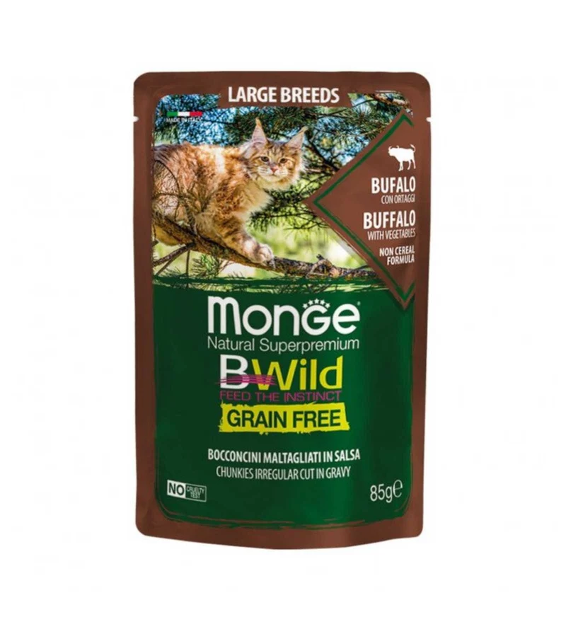 MONGE BWILD GATTO LARGE BREEDS AL BUFALO CON ORTAGGI DA 85 GR IN BUSTA