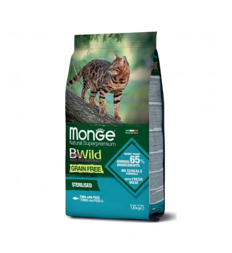 MONGE BWILD GATTO STERILIZZATO GRAIN FREE AL TONNO CON PISELLI DA 1,5 KG