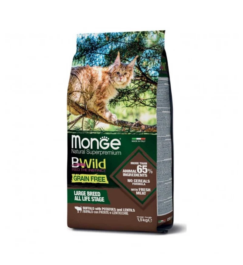 MONGE BWILD GATTO GRAIN FREE ALL LIFE STAGE AL BUFALO CON PATATE E LENTICCHIE DA 1,5 KG