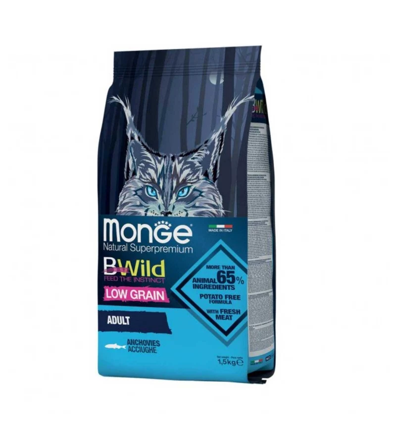 MONGE BWILD GATTO ADULT LOW GRAIN ALLE ACCIUGHE DA 1,5 KG