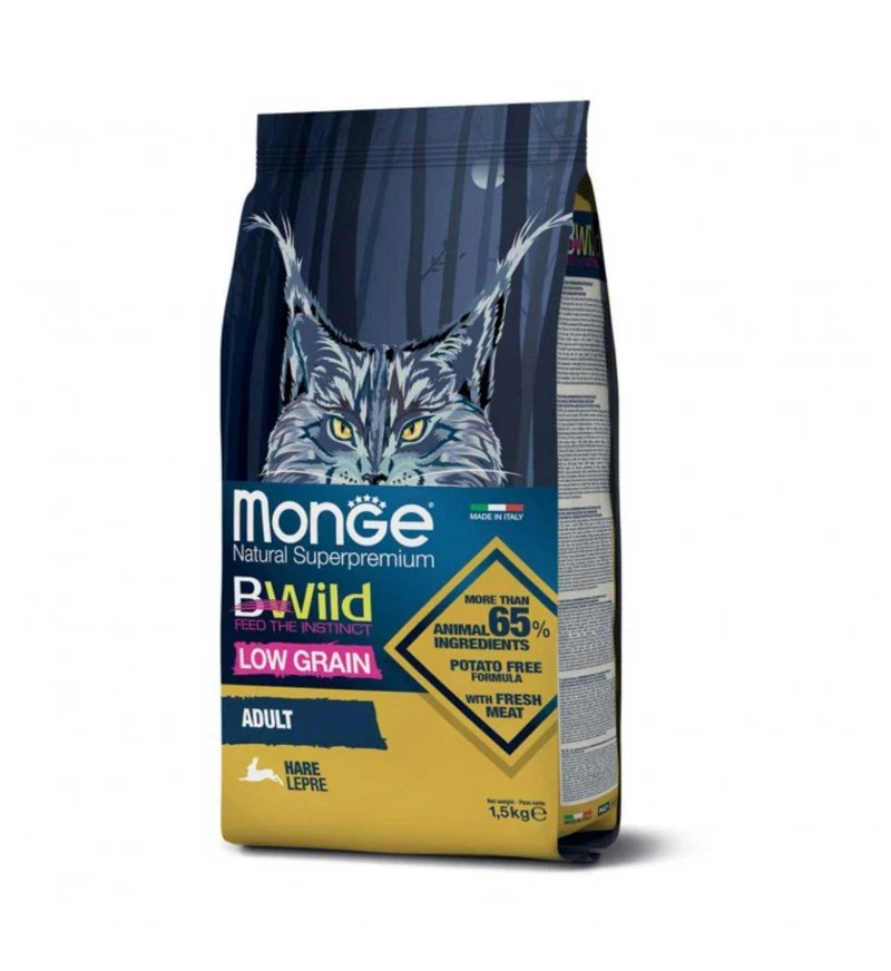 MONGE BWILD GATTO ADULT LOW GRAIN ALLA LEPRE DA 1,5 KG