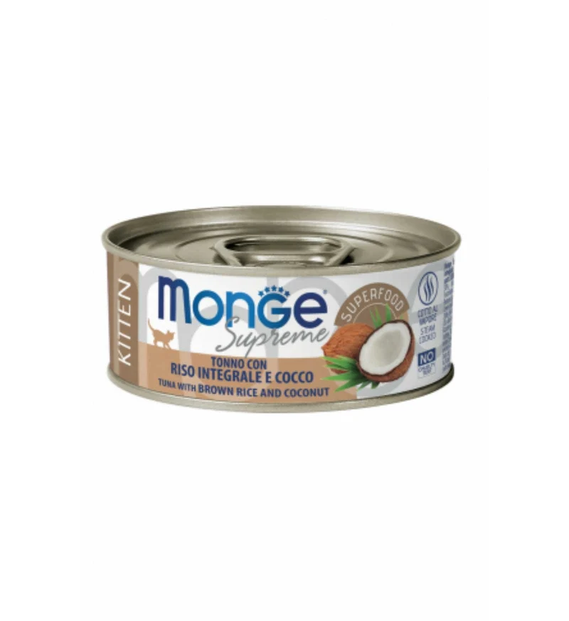 MONGE GATTO SUPREME KITTEN TONNO CON RISO INTEGRALE E COCCO DA 80 GR IN LATTINA