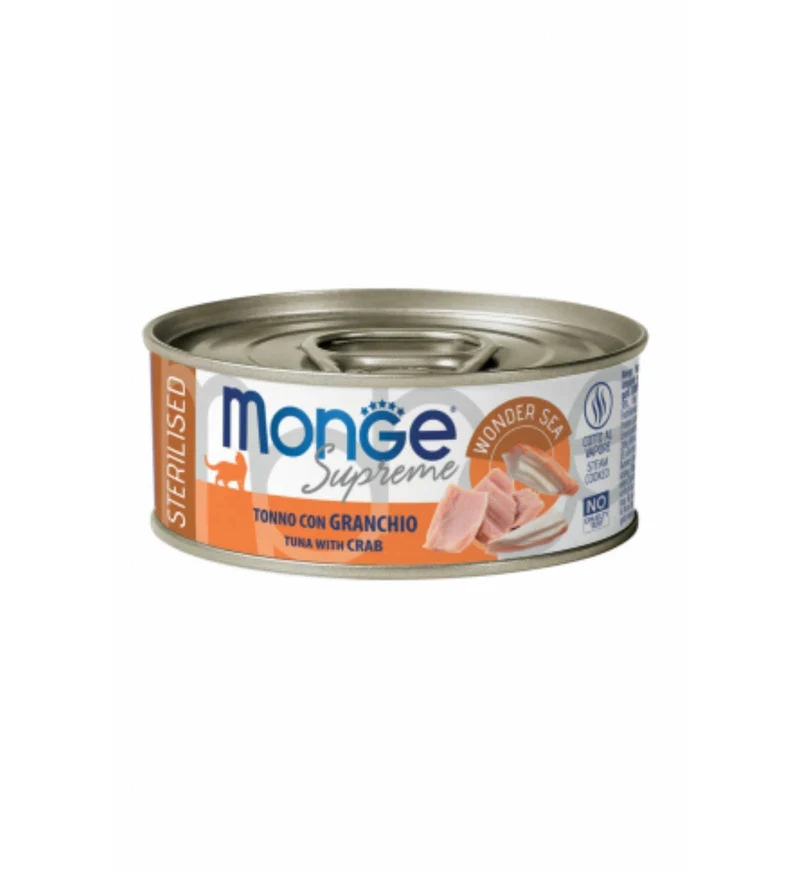 MONGE GATTO SUPREME STERILIZZATO TONNO CON GRANCHIO DA 80 GR IN LATTINA