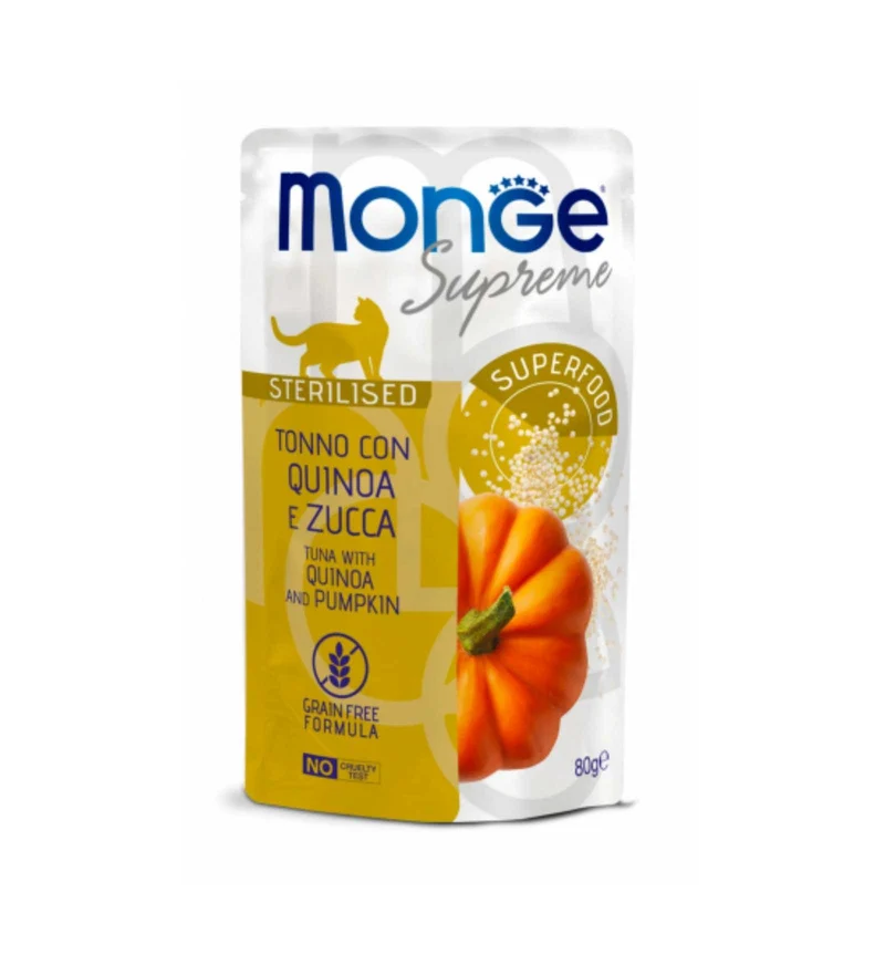 MONGE GATTO SUPREME STERILIZZATO TONNO CON QUINOA E ZUCCA DA 80 GR IN BUSTA
