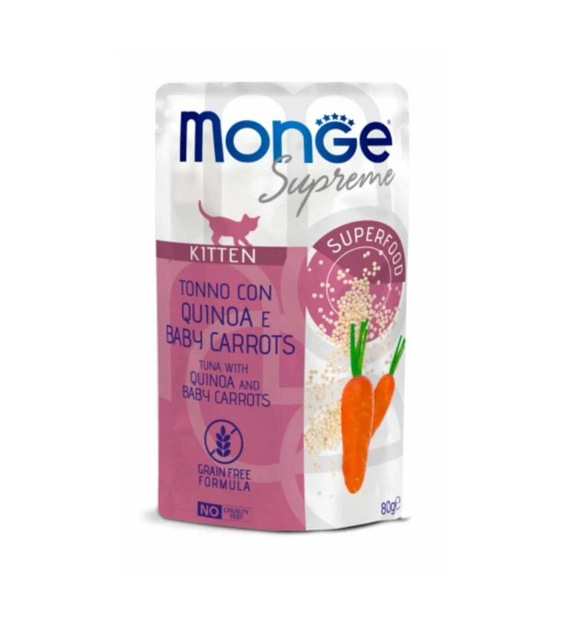 MONGE GATTO SUPREME KITTEN TONNO CON QUINOA E BABY CAROTE DA 80 GR IN BUSTA