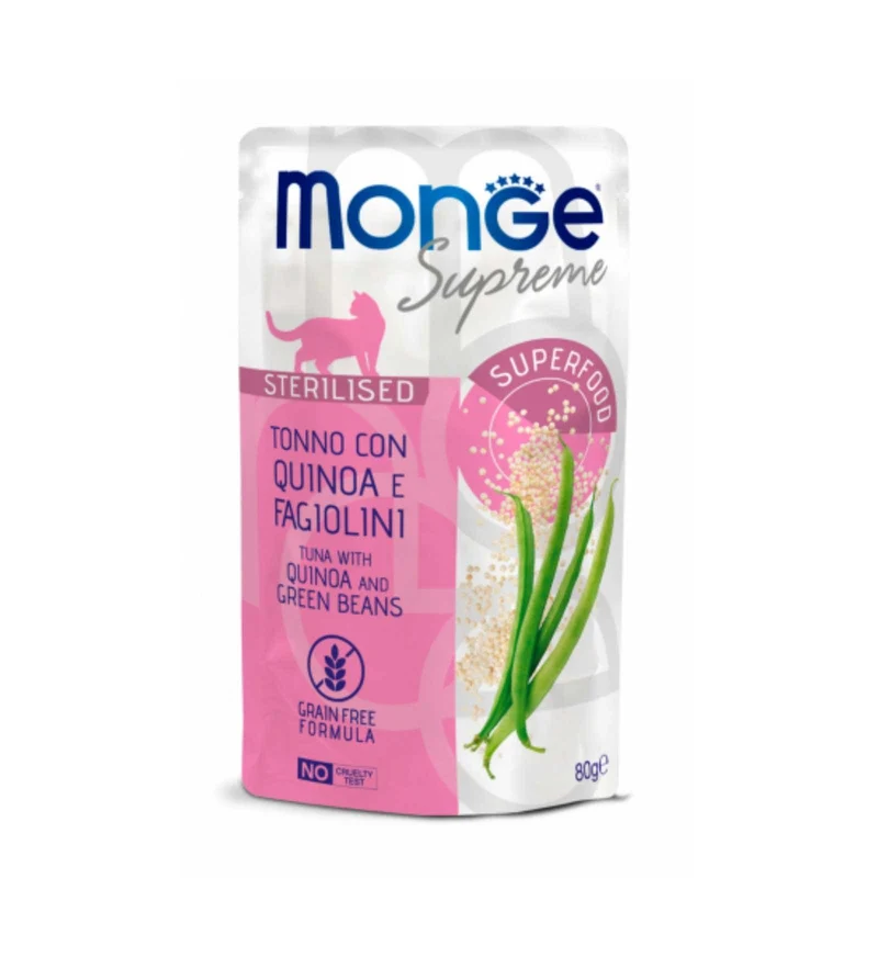 MONGE GATTO SUPREME STERILIZZATO TONNO CON QUINOA E FAGIOLINI DA 80 GR IN BUSTA