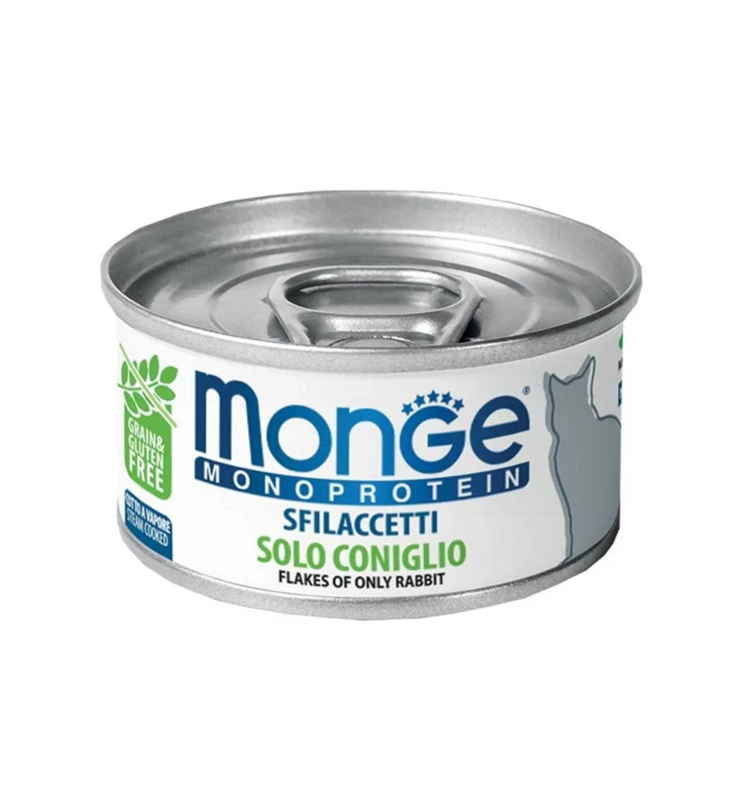 MONGE GATTO MONOPROTEICO SFILACCETTI SOLO CONIGLIO DA 80 GR IN LATTINA