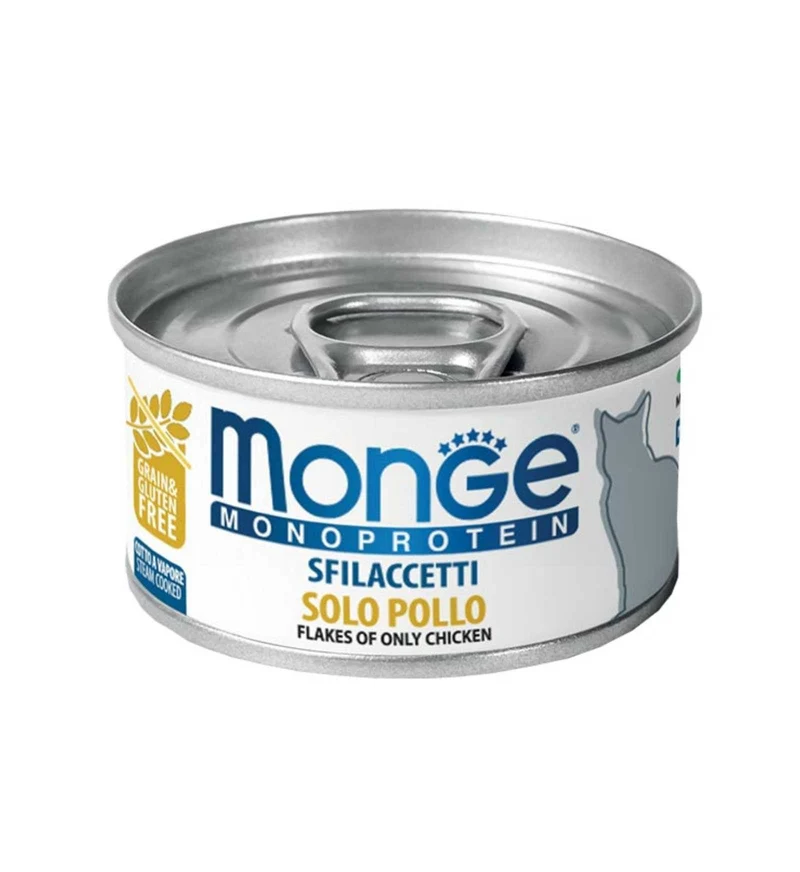 MONGE GATTO MONOPROTEICO SFILACCETTI SOLO POLLO DA 80 GR IN LATTINA