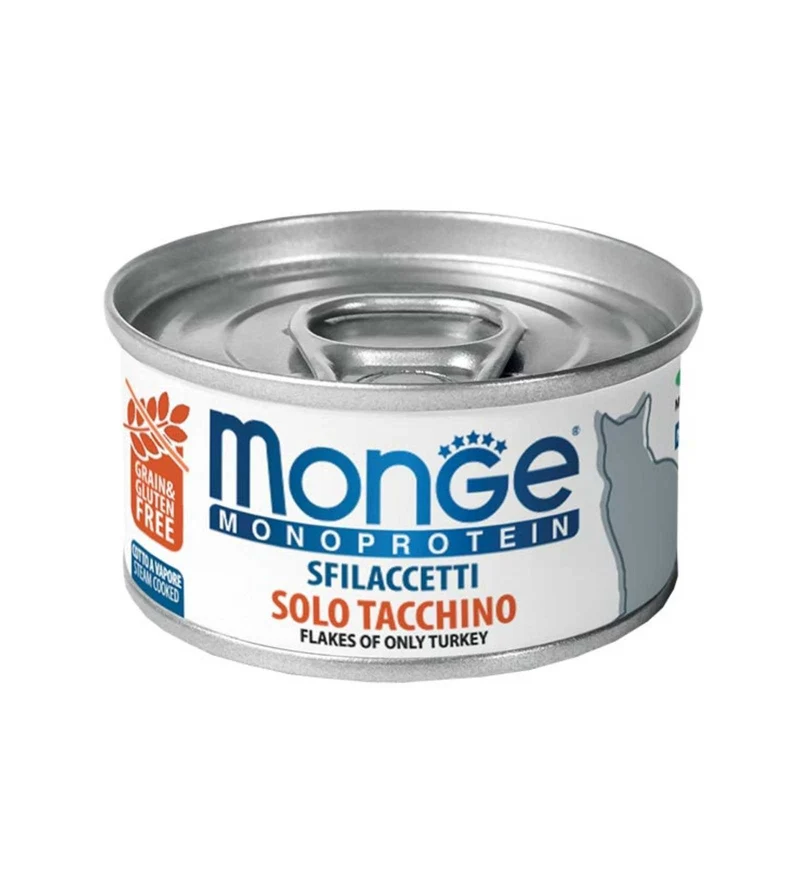 MONGE GATTO MONOPROTEICO SFILACCETTI SOLO TACCHINO DA 80 GR IN LATTINA