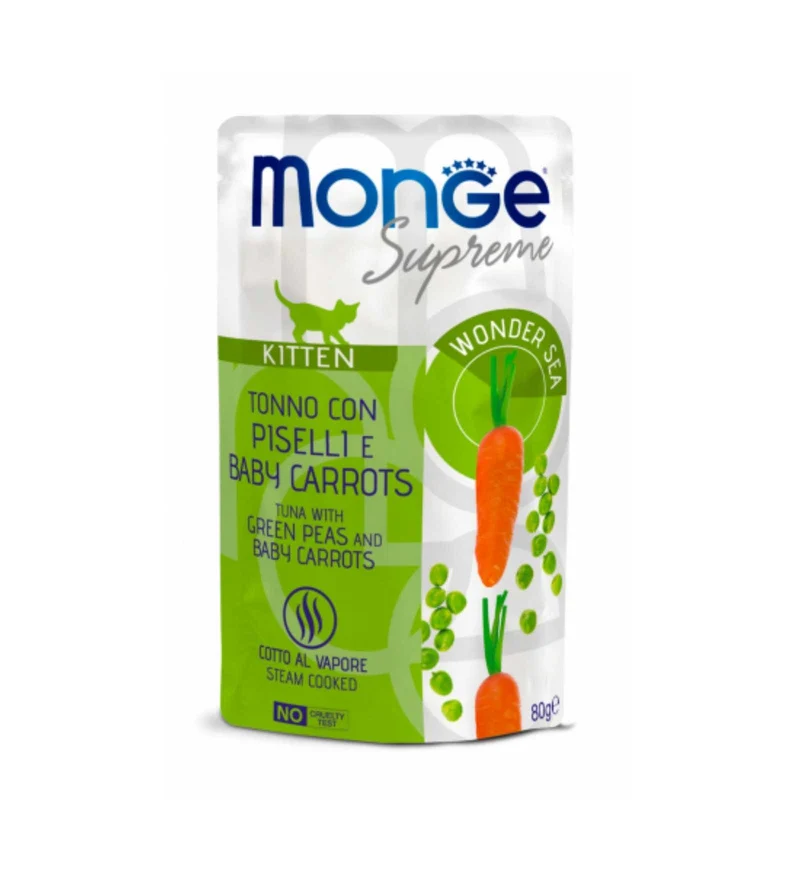 MONGE GATTO SUPREME KITTEN TONNO CON PISELLI E BABY CAROTE DA 80 GR IN BUSTA