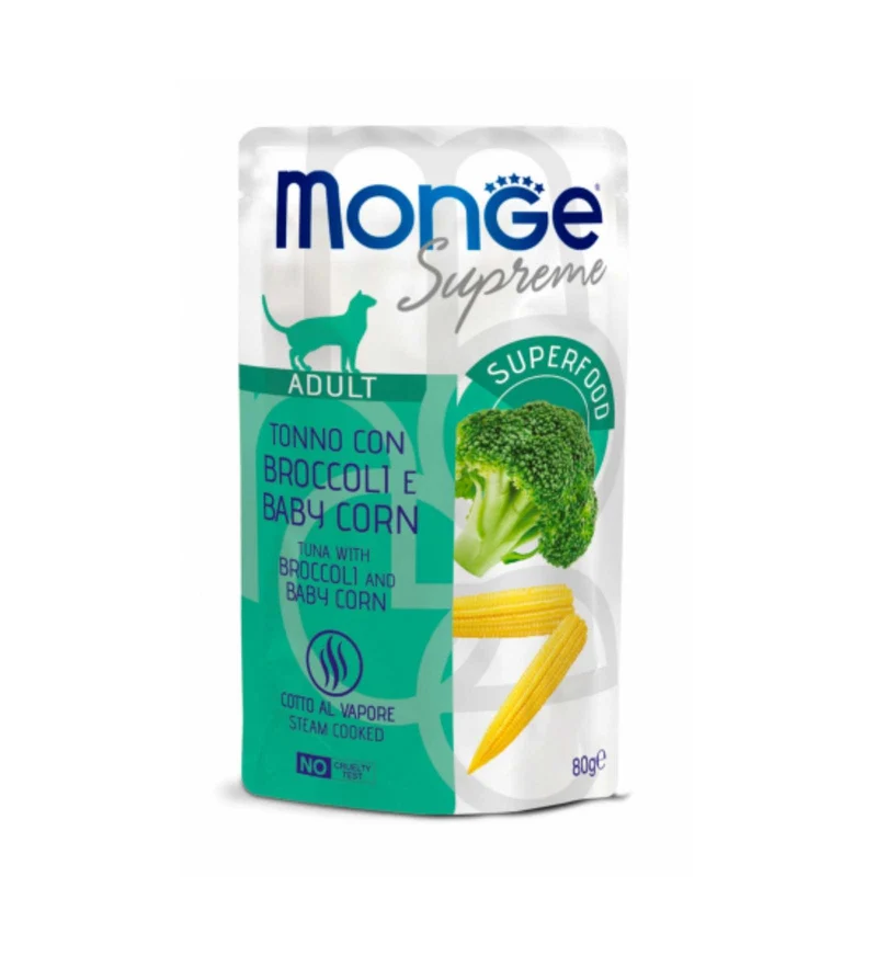 MONGE GATTO SUPREME ADULT TONNO CON BROCCOLI E BABY MAIS DA 80 GR IN BUSTA