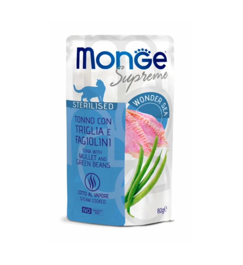 MONGE GATTO SUPREME STERILIZZATO TONNO CON TRIGLIA E FAGIOLINI DA 80 GR IN BUSTA