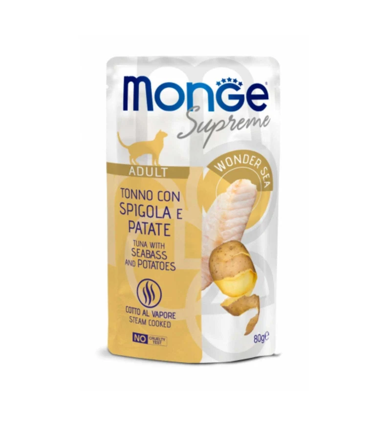 MONGE GATTO SUPREME ADULT TONNO CON SPIGOLA E PATATE DA 80 GR IN BUSTA