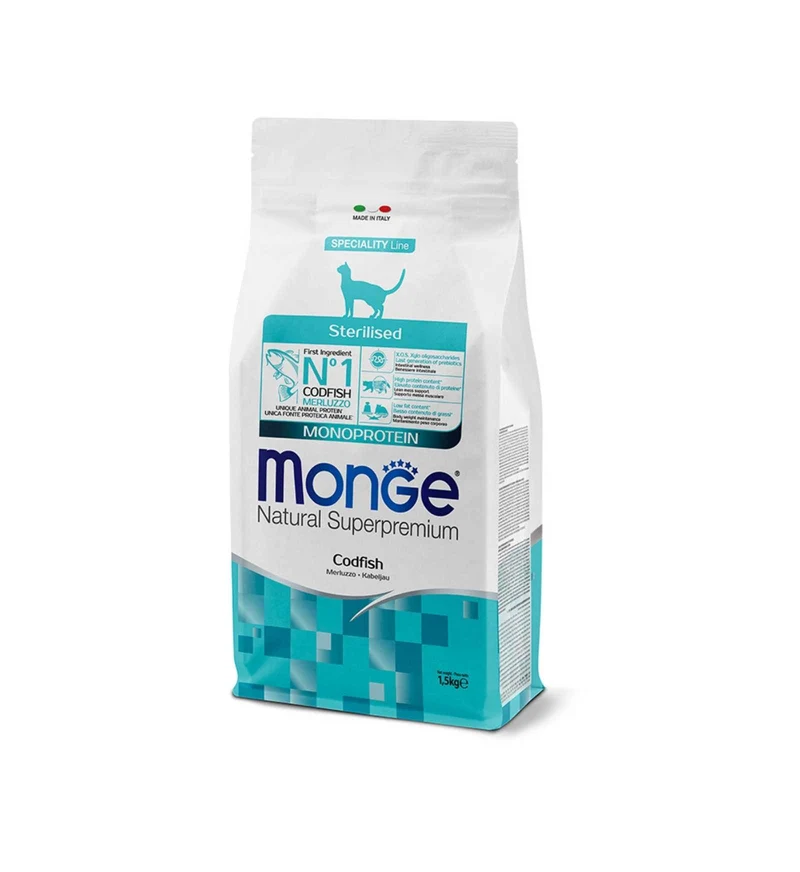 MONGE SUPERPREMIUM GATTO ADULT STERILIZZATO AL MERLUZZO DA 1,5 KG