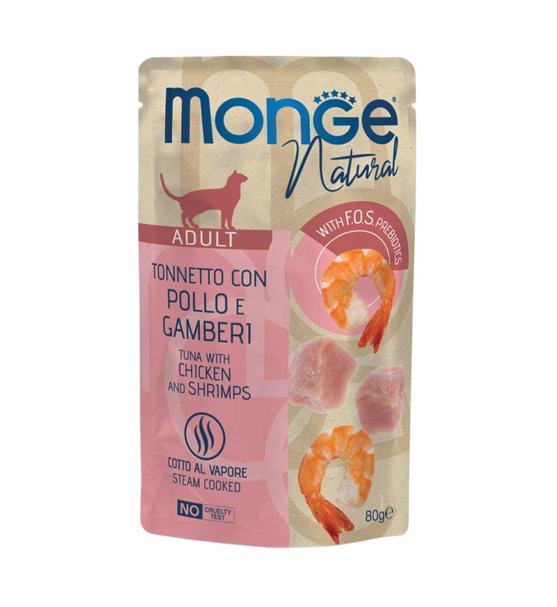 MONGE GATTO NATURAL TONNO CON POLLO E GAMBERI DA 80 GR IN BUSTA