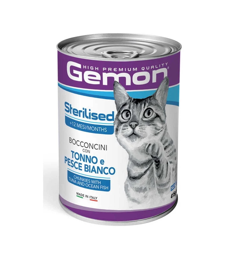 MONGE GATTO GEMON STERILIZZATO AL TONNO E PESCE BIANCO DA 415 GR IN LATTINA