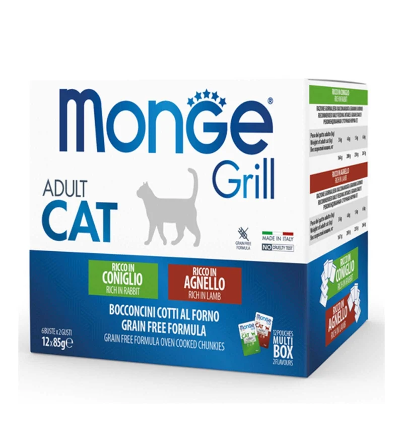 MONGE GATTO GRILL MIX ADULT AL CONIGLIO E AGNELLO IN 12 BUSTINE DA 85