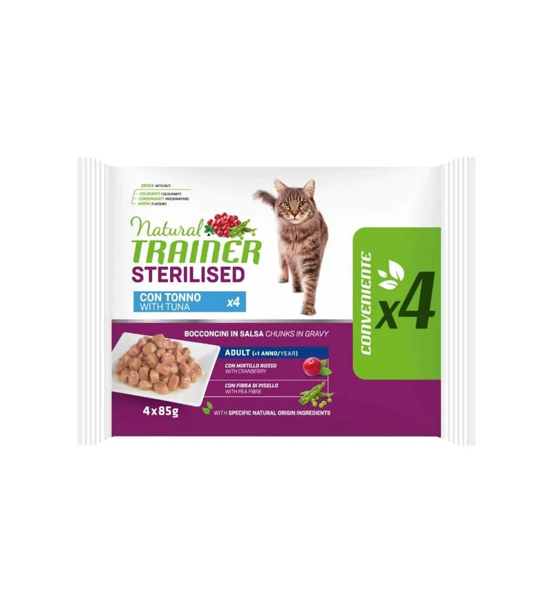 TRAINER GATTO NATURAL ADULT TONNO 4 BUSTE DA 85 GR