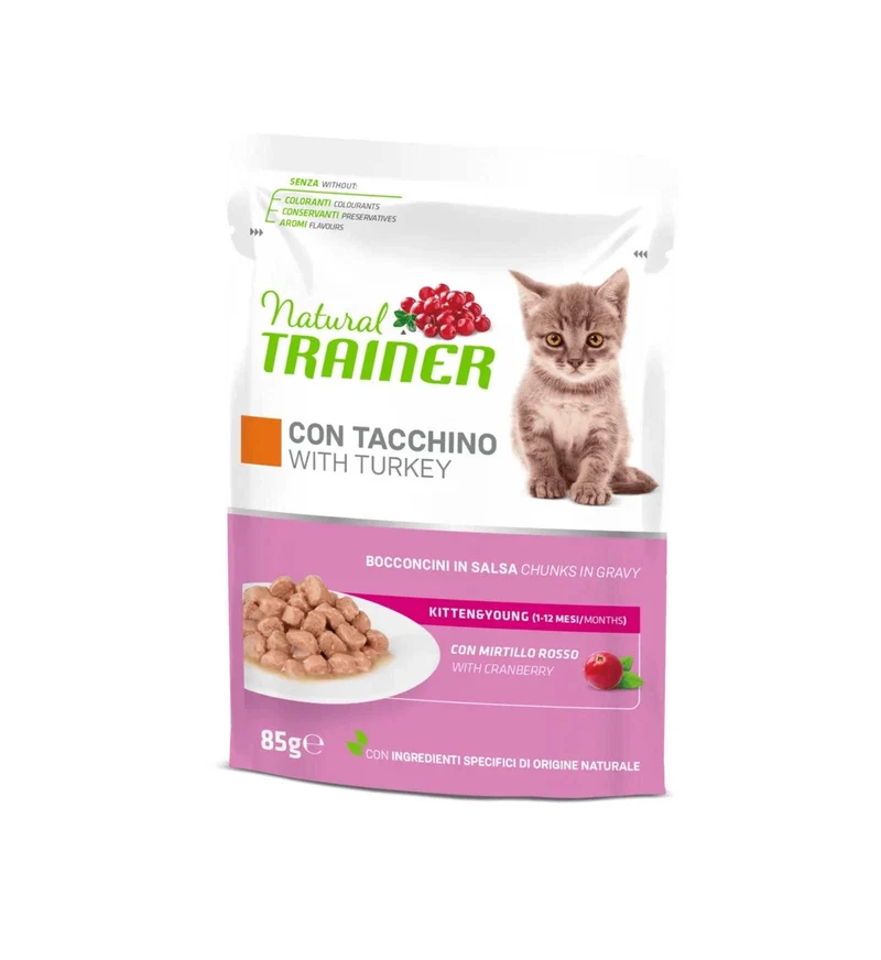 TRAINER GATTO NATURAL KITTEN & YOUNG CON TACCHINO BOCCONCINI IN SALSA DA 85 GR IN BUSTA