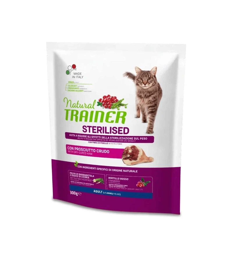 TRAINER GATTO NATURAL ADULT STERILIZZATO CON PROSCIUTTO CRUDO E FIBRA DI PISELLO